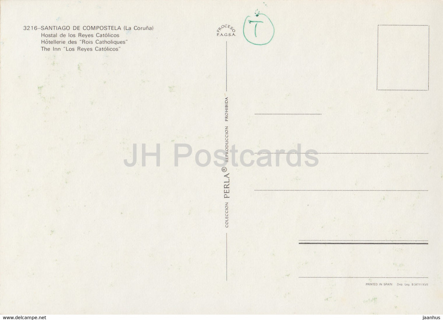 Saint-Jacques-de-Compostelle - Hostal de los Reyes Catolicos - L'auberge Los Reyes Catolicos - 3216 - Espagne - inutilisé