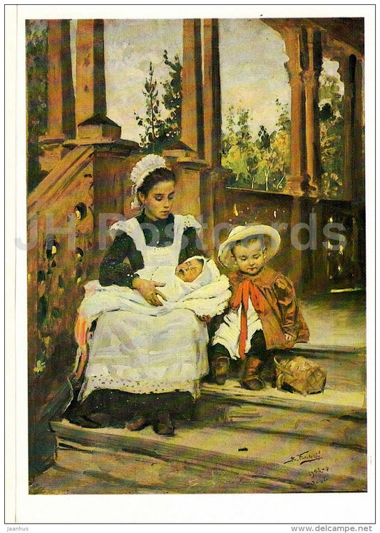 painting by V. Makovsky - Lull , 1903-04 - woman with children - Russian Art - 1987 - Russia USSR - unused - JH Postcards