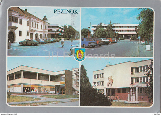 Pezinok - cars - shop - architecture - multiview - 1996 - Slovakia - used - JH Postcards