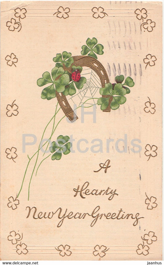 New Year Greeting Card - A Hearty New Year Greeting - ladybug - Series 449/1 - old postcard - 1913 - USA - used - JH Postcards