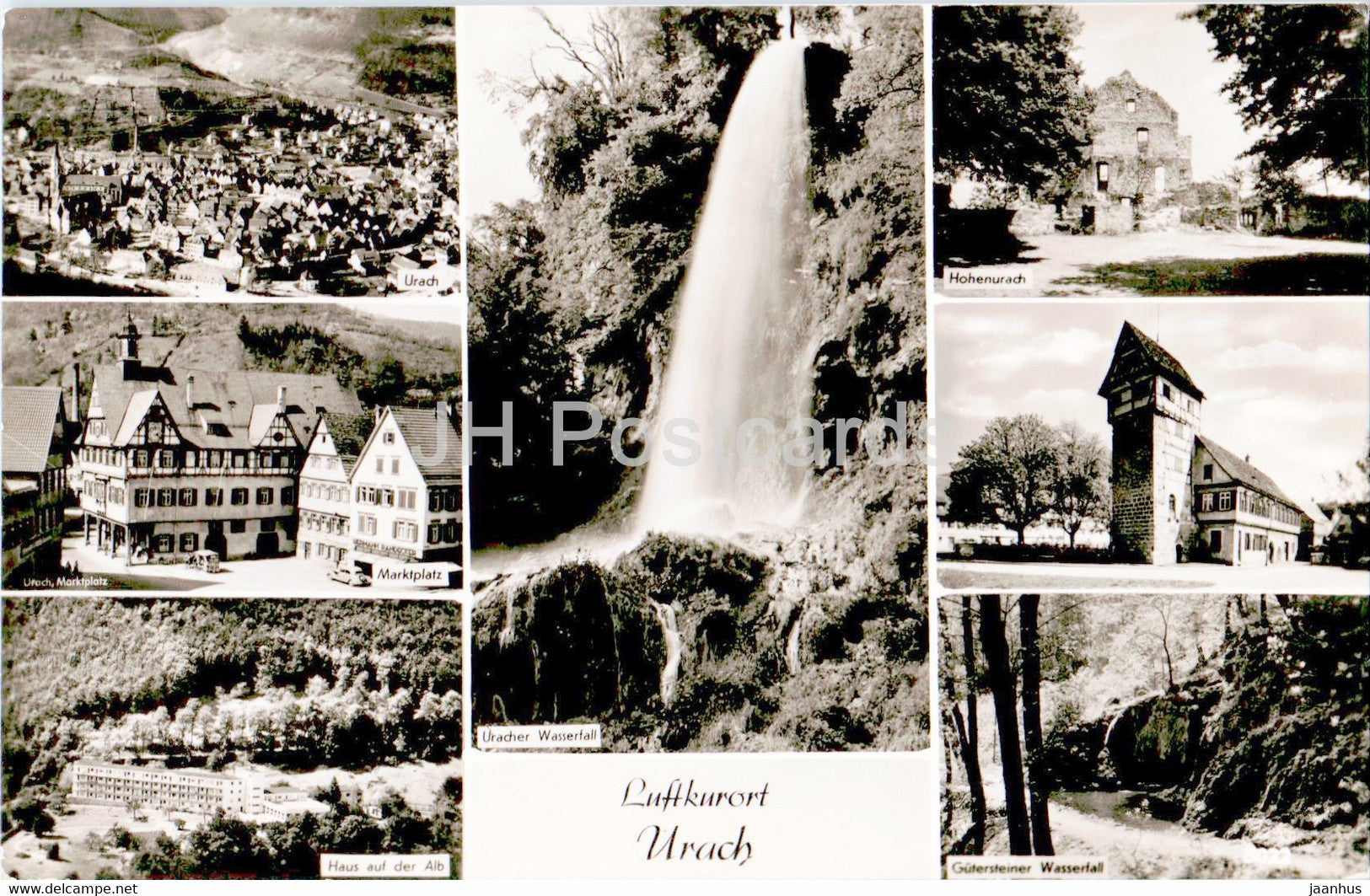 Luftkurort Urach - Marktplatz - Haus auf der Alp - Hohenurach - Wasserfall - old postcard - 1959 - Germany - used - JH Postcards