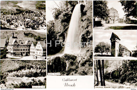 Luftkurort Urach - Marktplatz - Haus auf der Alp - Hohenurach - Wasserfall - old postcard - 1959 - Germany - used - JH Postcards
