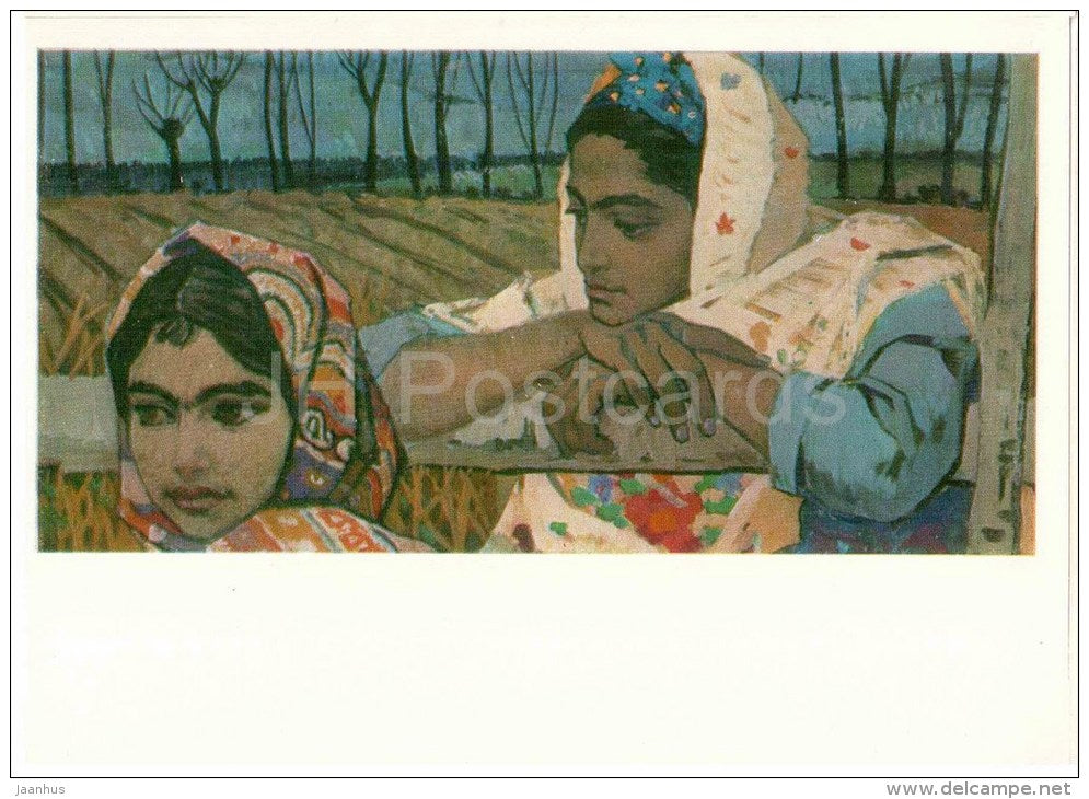 painting by Oktai Seid Hussein ogly Sadykhzade - Portrait of Bairamova and Raghimova - women - azerbaijan art - unused - JH Postcards