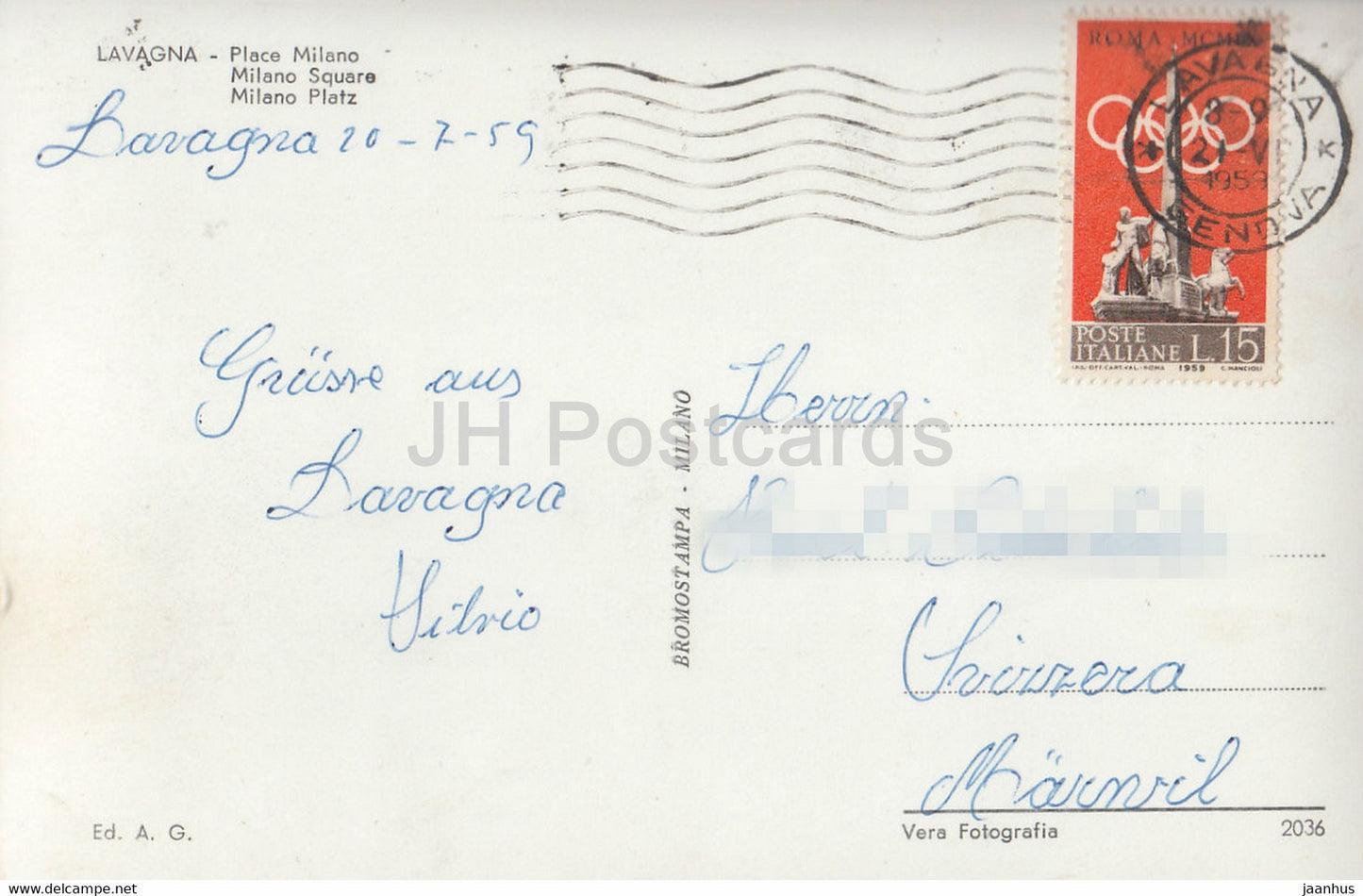 Lavagna - Piazza Milano - Milano Square - old postcard - 1959 - Italy - used