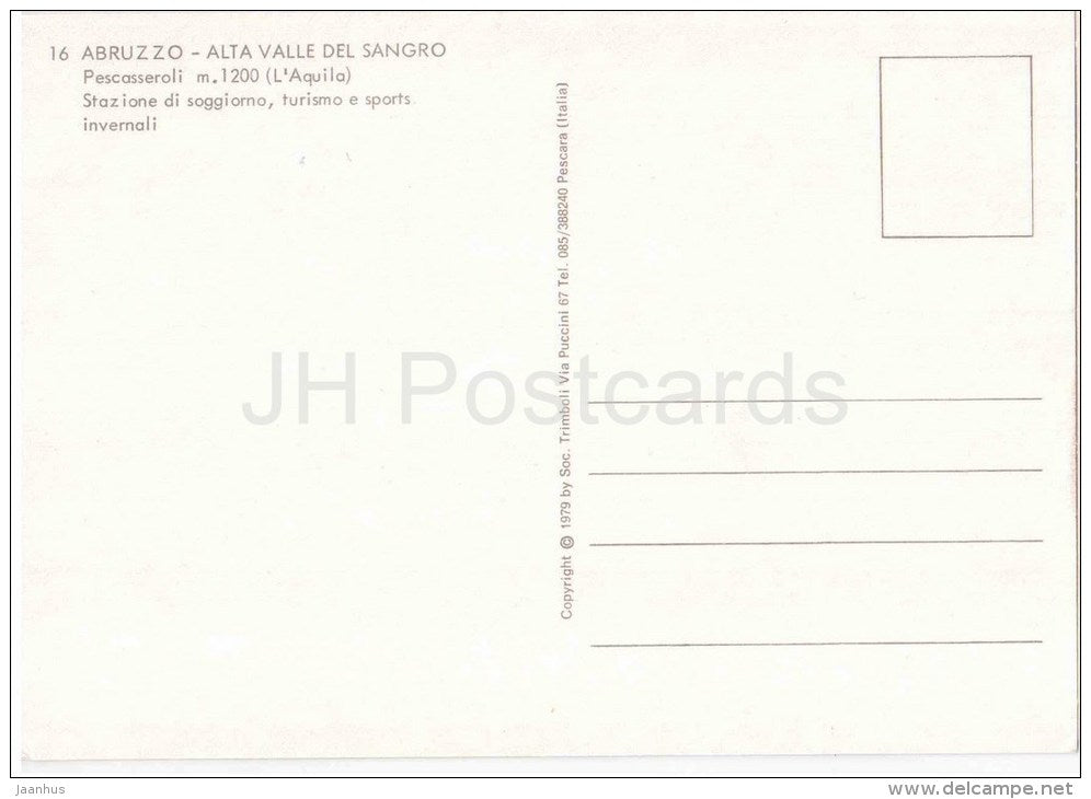 Pescasseroli m. 1200 L´Aquila , Stazione di Soggiorno - Alta Valle del Sangro - mountain - 16 - Italia - Italy - u - JH Postcards