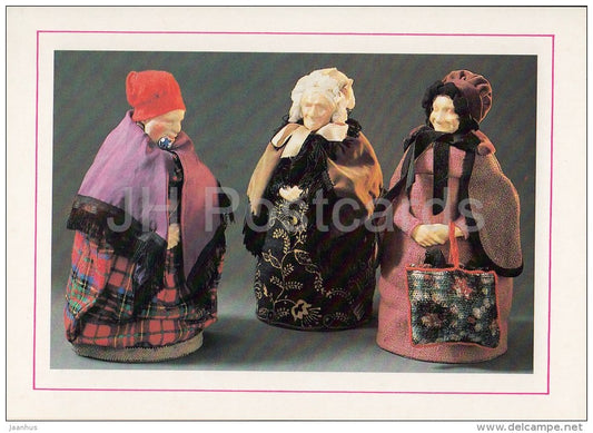Rag Doll Pin-Cushions with Molded Heads by I. Oveshkov , 1910s - women - Russian Folk Toy - 1988 - Russia USSR - unused - JH Postcards