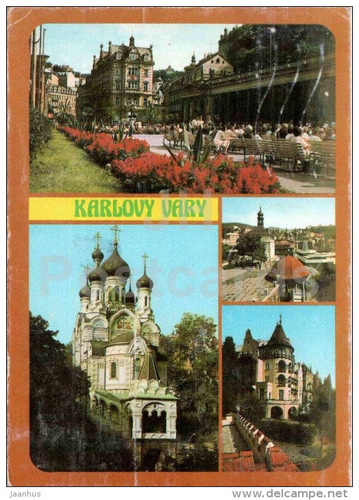 Karlovy Vary - Karlsbad - spa - colonnade - Russian church - spahouse Trocnov - Czechoslovakia - Czech - used 1986 - JH Postcards