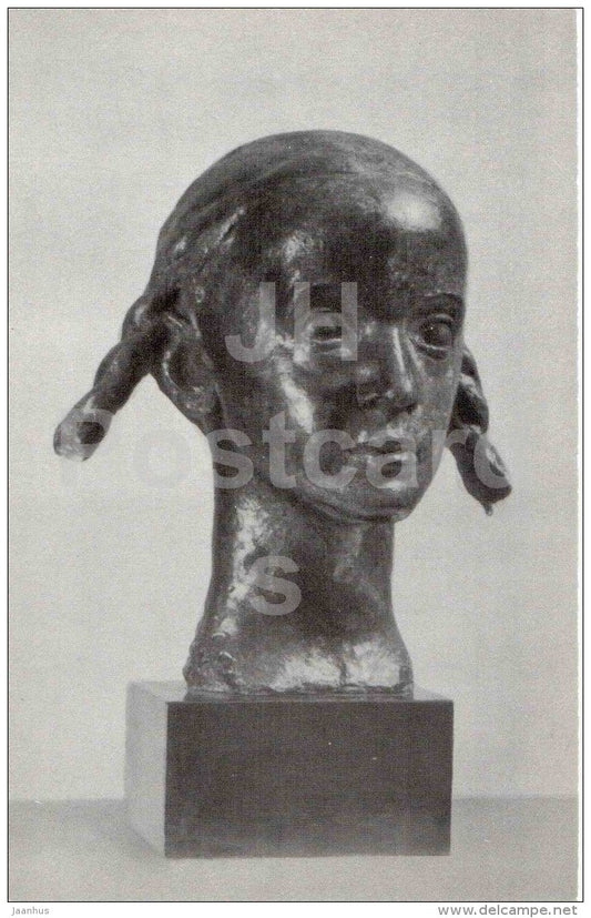 sculpture by Jaan Koort - Girl with pigtails , 1930 - estonian art - unused - JH Postcards