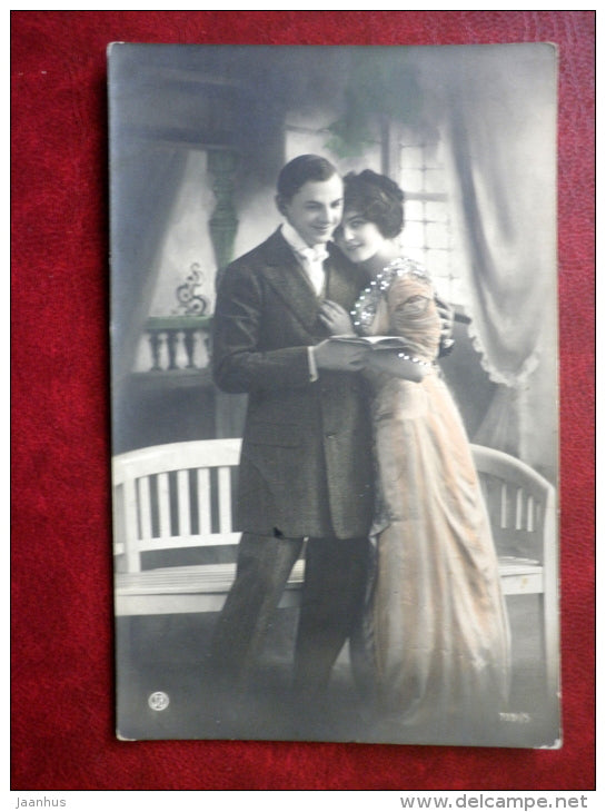 woman and man - SB 7031/5 - circulated in Tsarist Russia 1912 , Estonia - used - JH Postcards