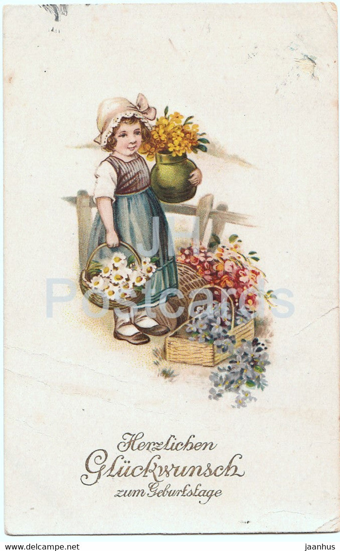 Birthday Greeting Card - Herzlichen Gluckwunsch zum Geburtstage - girl - Amag 1777 - old postcard - 1923 Germany - used - JH Postcards