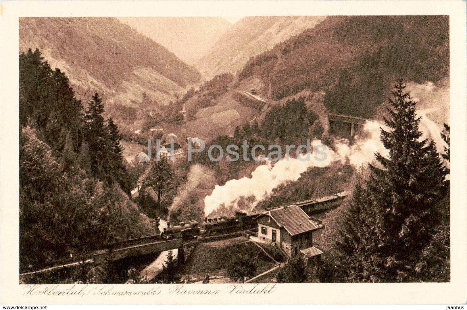 Hollental - Schwarzwald - Ravenna Viadukt - train - railway - old postcard - Germany - unused - JH Postcards