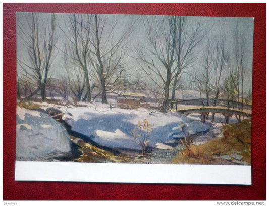 Painting by Kalju Nagel - Melting Snowbanks - estonian art - unused - JH Postcards