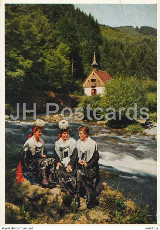 Im Schwarzwald - Trachten - river - folk costumes - 1965 - Germany - used - JH Postcards