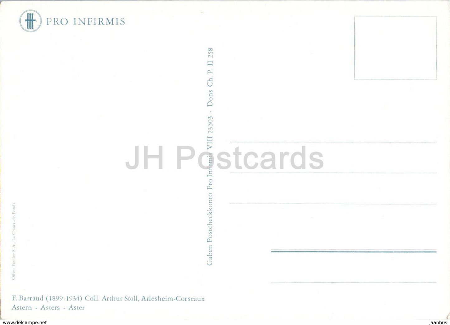 painting by Francois Barraud - Astern - Aster - flowers - Swiss art  - unused