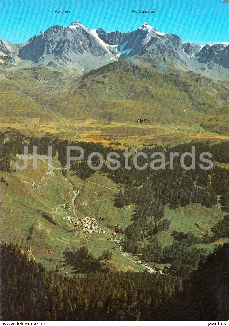 Sur und Alp Flix mit Piz d'Err und Piz Calderas - 7451 - 1970s - Switzerland - used - JH Postcards
