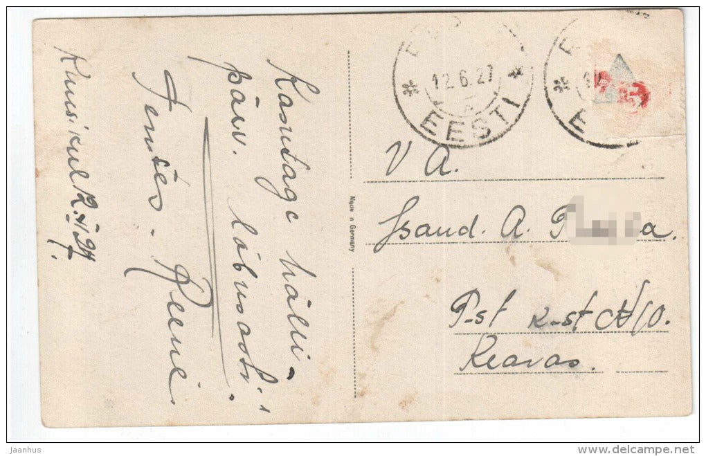 birthday greeting card - lady - GL Co 6507/6 , Mignon - old postcard - circulated in Estonia 1927 - used - JH Postcards