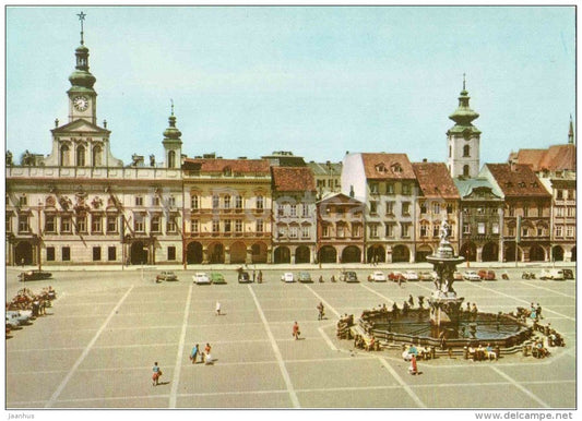 The square with the baroque town hall and Samson´s fountain - Ceske Budejovice - Czechoslovakia - Czech - unused - JH Postcards