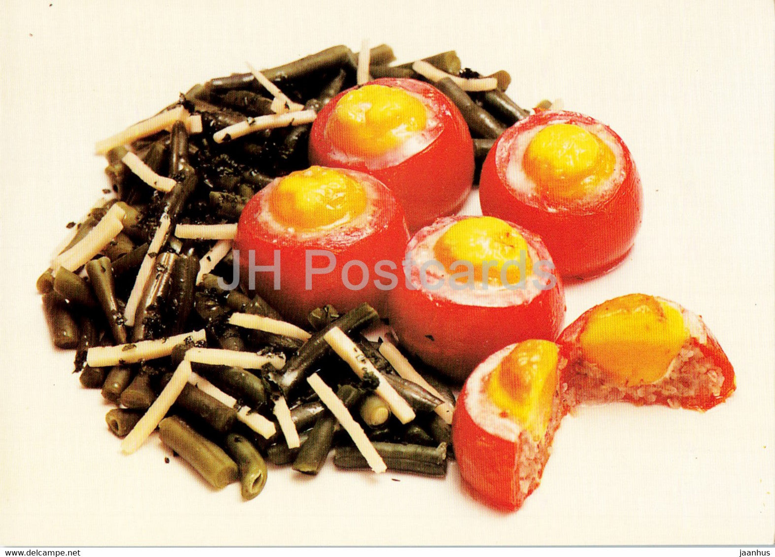 Tomatoes stuffed with buckwheat - Bean Salad - Vegetarian dishes - recipes - 1989 - Russia USSR - unused - JH Postcards