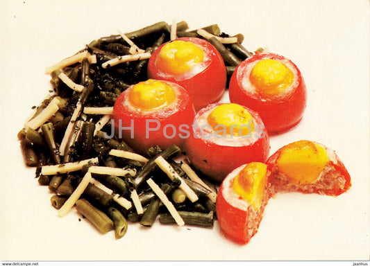 Tomatoes stuffed with buckwheat - Bean Salad - Vegetarian dishes - recipes - 1989 - Russia USSR - unused - JH Postcards