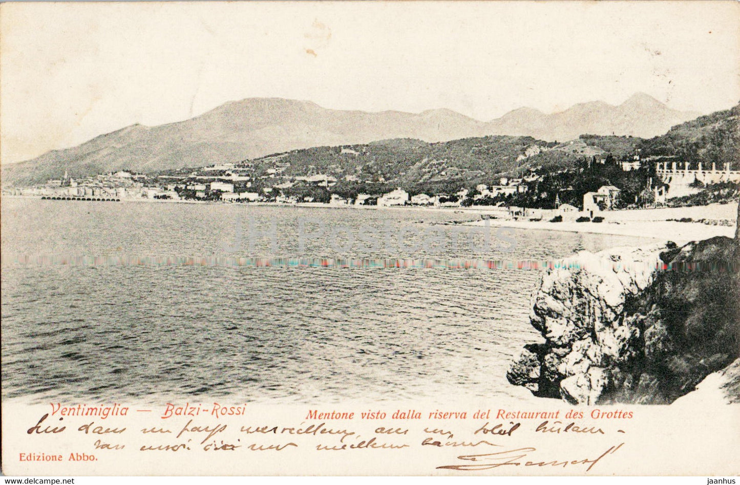 Ventimiglia - Balzi Rossi - Mentone visto riserva del Restaurant des Grottes - old postcard - Italy - used - JH Postcards
