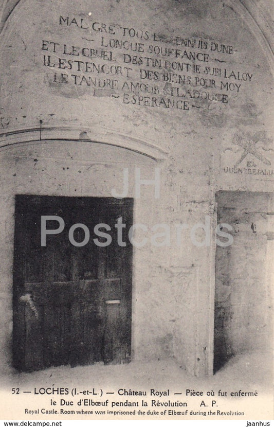 Loches - Chateau Royal - Piece ou fut enferme le Duc d'Elboeuf pendant la Revolution - old postcard - France - unused - JH Postcards