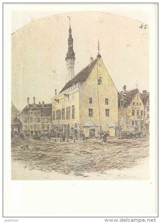 drawing by C. Buddeus , Town Hall - Old Views of Tallinn - 1984 - Estonia USSR - unused - JH Postcards