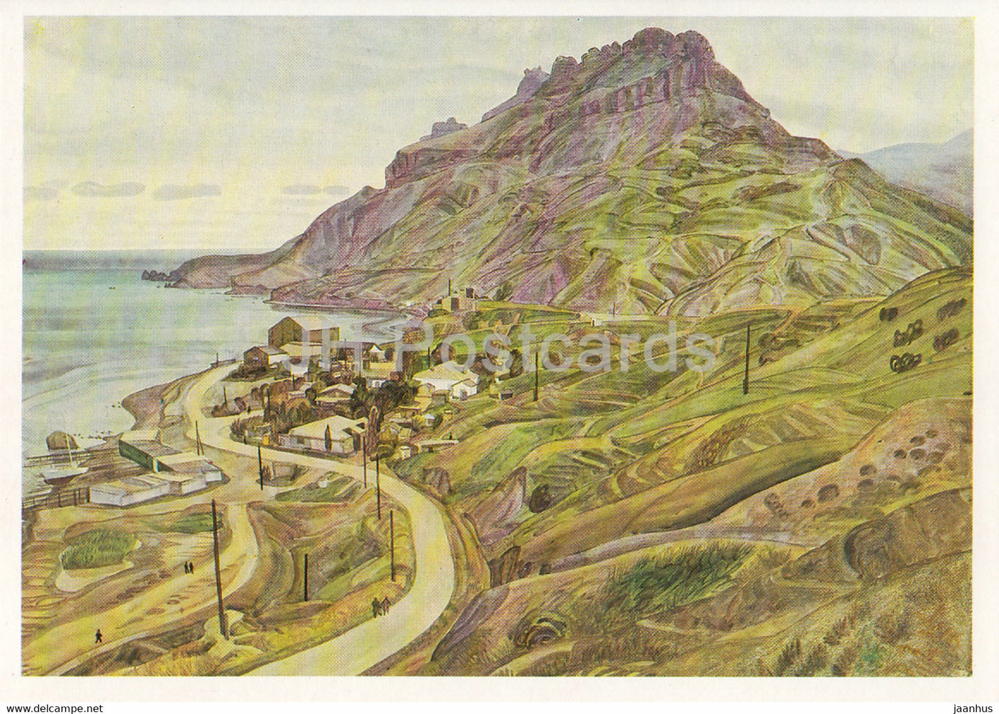 painting by G. Efimochkin - Koktebel - Kok Kaya mountain - Russian art - 1989 - Russia USSR - unused - JH Postcards