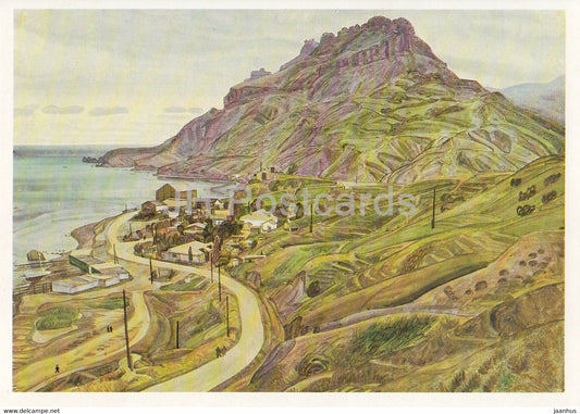 painting by G. Efimochkin - Koktebel - Kok Kaya mountain - Russian art - 1989 - Russia USSR - unused - JH Postcards