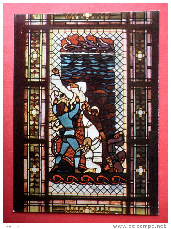 Stained-Glass window - Egle Queen of Grass-Snakes - Druskininkai - 1966 - Lithuania USSR - unused - JH Postcards