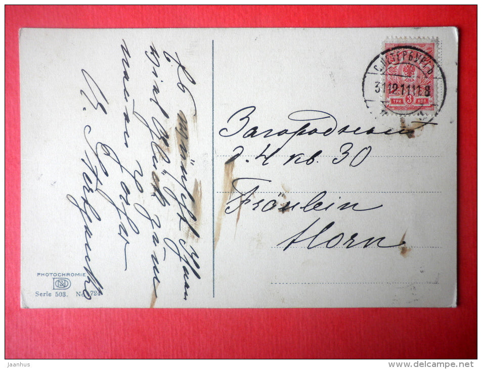 photograph - flowers in the vase - Photochromie - Serie 503 Nr 724 - circulated in Imperial Russia St. Petersburg 1911 - JH Postcards