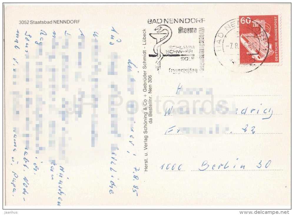 Staatsbad Nenndorf - 3052 - Germany - 1985 gelaufen - JH Postcards