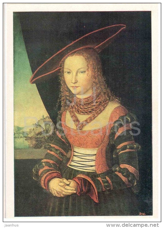 painting by Lucas Cranach the Elder - Portrait of a Woman , 1526 - german art - unused - JH Postcards
