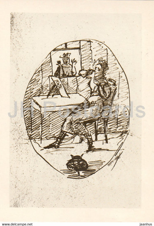 The Cook Was Shaving Herself - Drawings by Russian Poet Pushkin - 1984 - Russia USSR - unused - JH Postcards