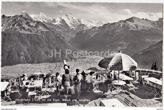 Harderkulm 1326 m mit Eiger Monch und Jungfrau - Hotel Rest. Harderkulm 1326 m - telescope - Switzerland - 1966 - used - JH Postcards