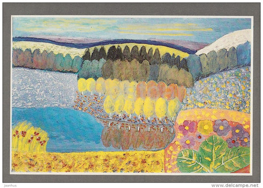 painting by L. Lepik - Landscape with Lake , 1981 - Estonian art - 1992 - Estonia - unused - JH Postcards
