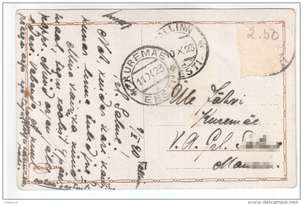 illustration by Fiebiger - trees , sea - Amag 284- old postcard - circulated in Estonia 1923 , Kuremäe - used - JH Postcards