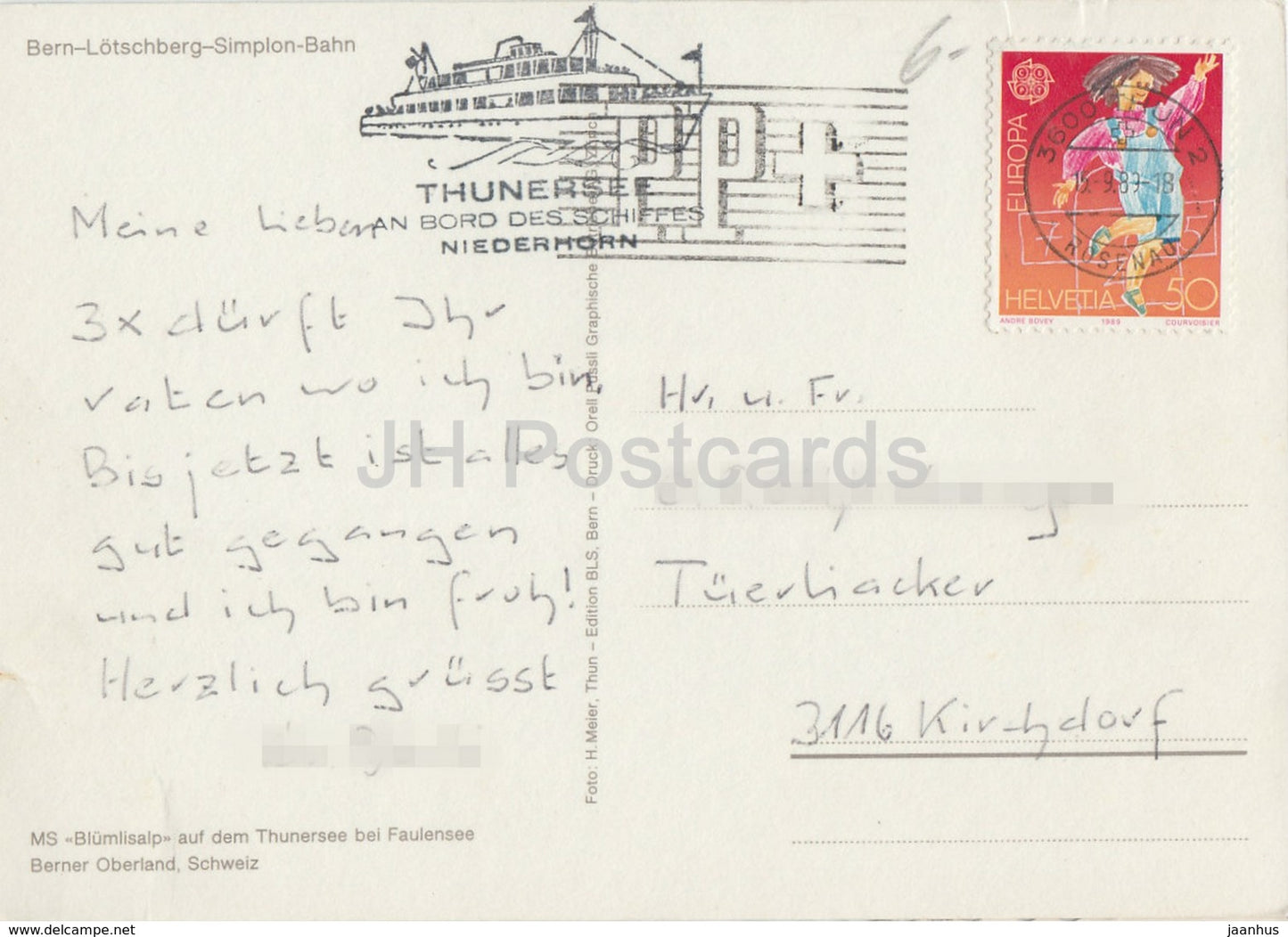 Bern - Lotschberg - Simplon - Bahn - MS Blumlisalp - 1989 - Switzerland - used