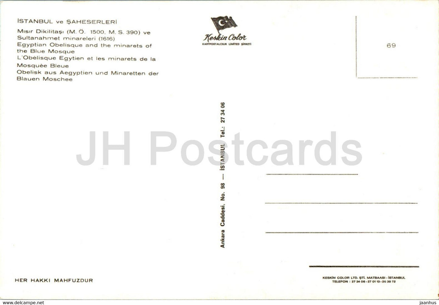 Istanbul - Saheserleri - Misir Dikilitasi - Egyptian obelisque - minarets of the Blue Mosque - 69 - Turkey - unused