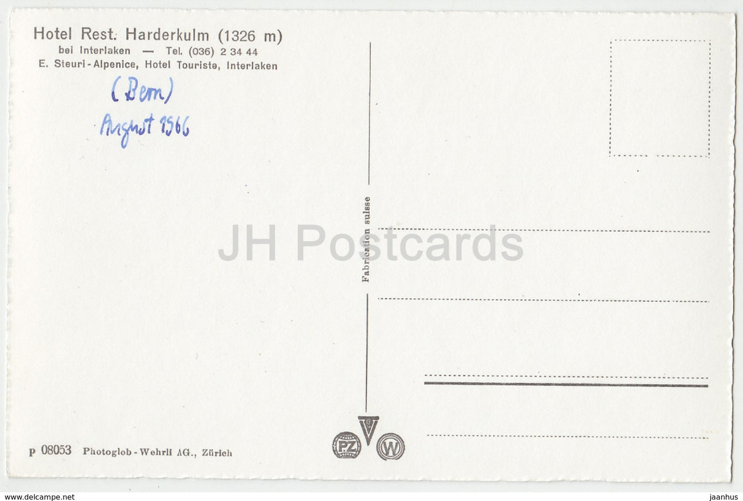 Harderkulm 1326 m avec Eiger Mönch et Jungfrau - Hôtel Rest. Harderkulm 1326 m - télescope - Suisse - 1966 - utilisé