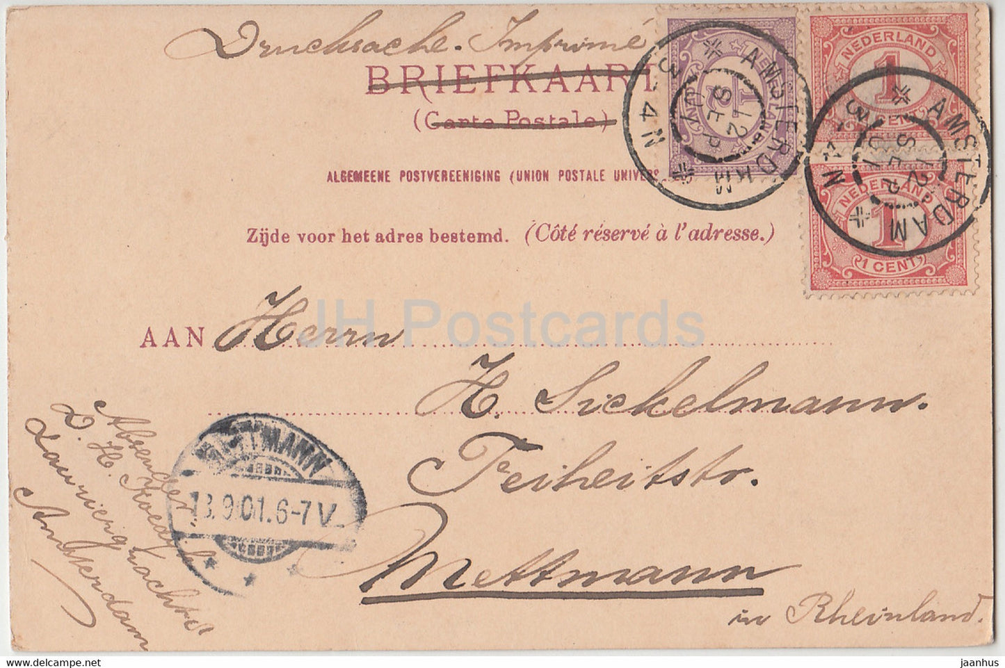 Amsterdam - Ygracht - navire - carte postale ancienne - 1901 - Pays-Bas - utilisé