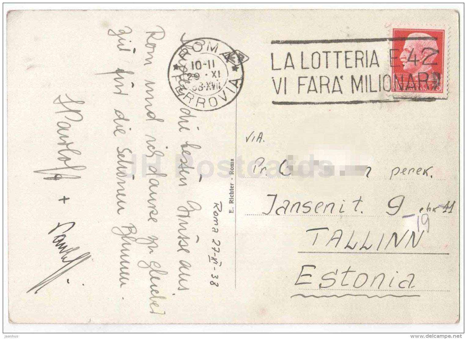 Piazza e Basilica di S. Pietro - square - Roma - Rome - 40 - Italy - sent from Italy Rome to Estonia Tallinn 1938 - JH Postcards
