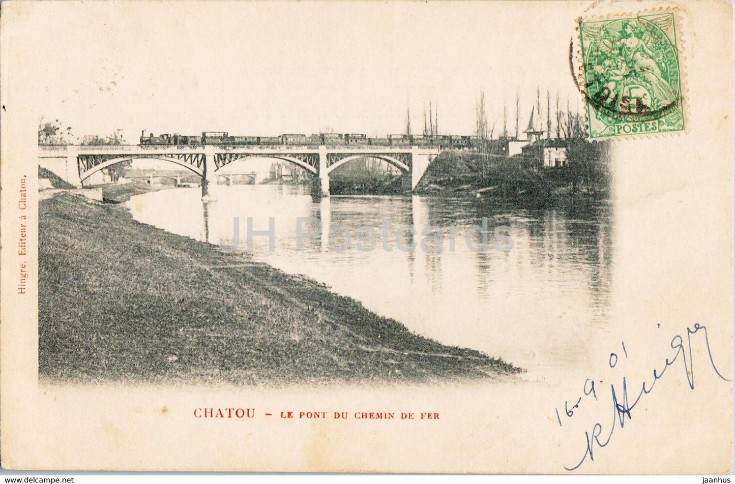 Chatou - Le Pont du Chemin de Fer - railway bridge - train - old postcard - 1901 - France - used - JH Postcards