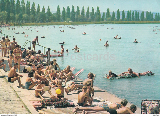 Greetings from the lake Balaton - beach - 1968 - Hungary - used - JH Postcards