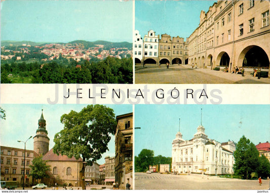 Jelenia Gora - widok ogolny - Kosciol SW Anny - Baszta Wojanowska - Teatr church - theatre - multiview - Poland - unused - JH Postcards