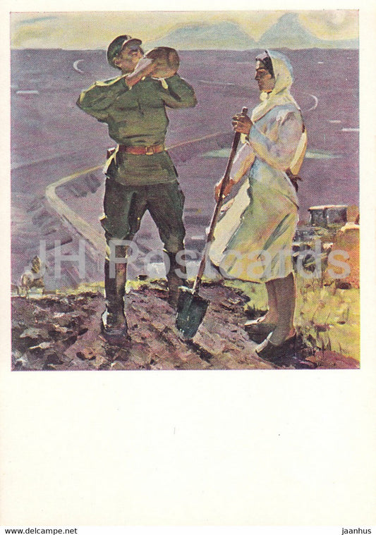 Guarding the World - painting by D. Rustamov - On a peaceful land - military - art - 1965 - Russia USSR - unused - JH Postcards