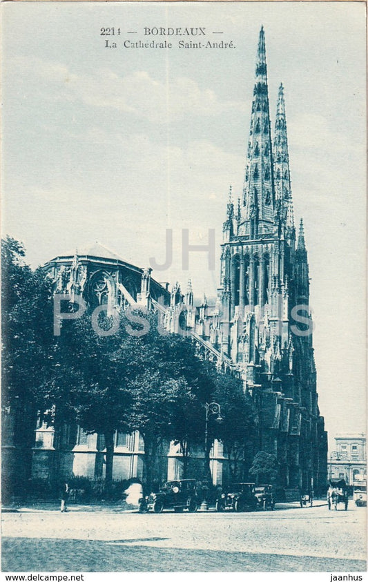 Bordeaux - La Cathedrale Saint Andre - old cars - 2214 - old postcard - France - unused
