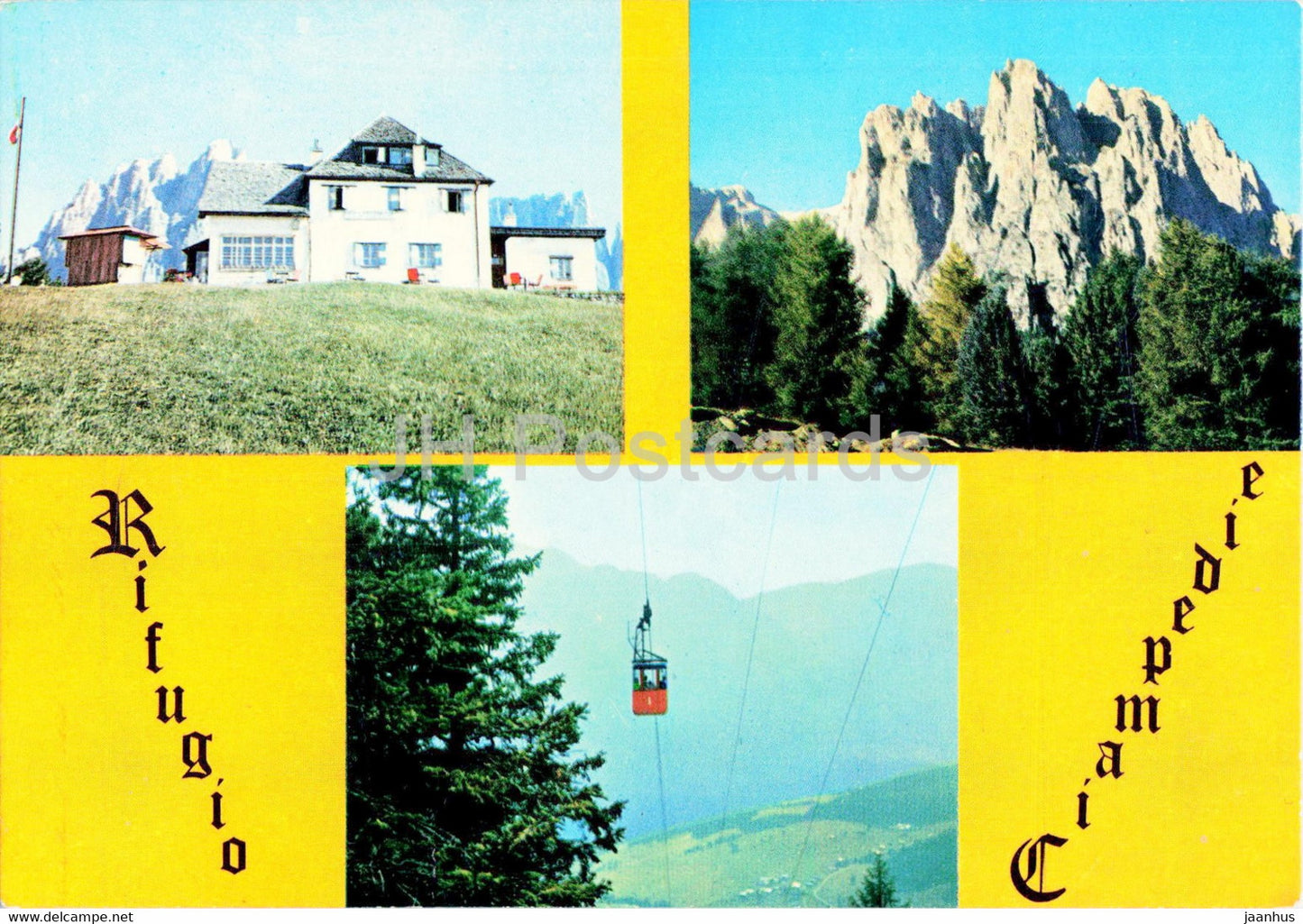 Rifugio Ciampedie - Gruppo del Catinaccio - cable car - multiview - Italy - unused - JH Postcards