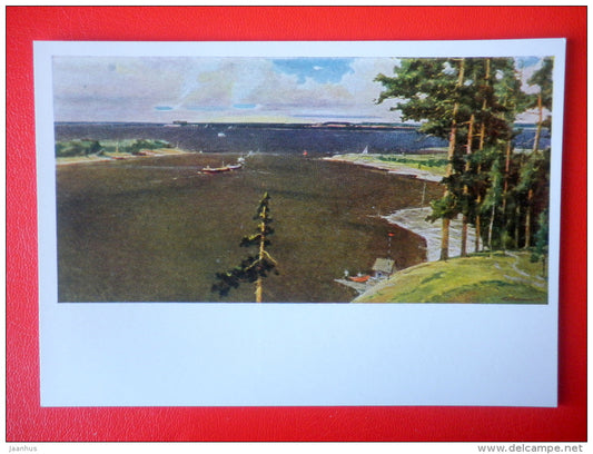 painting by G. Nissky . Rybinsk Sea , 1953-1954 - ship - russian art - unused - JH Postcards