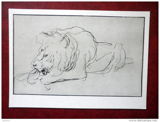drawing by V. Serov - Lion - russian art - unused - JH Postcards