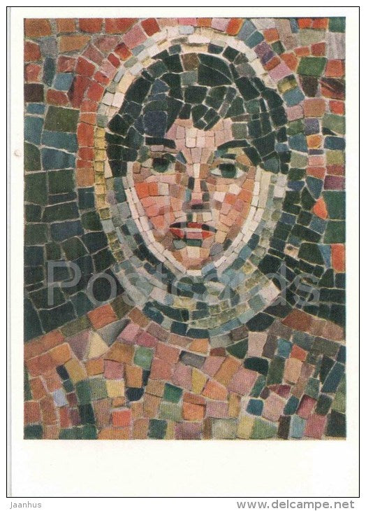 mosaic by N. Chernyshev - Komsomol Girl , 1962 - russian art - unused - JH Postcards